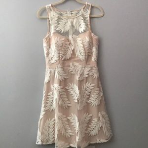 Nude dress with white lace overlay